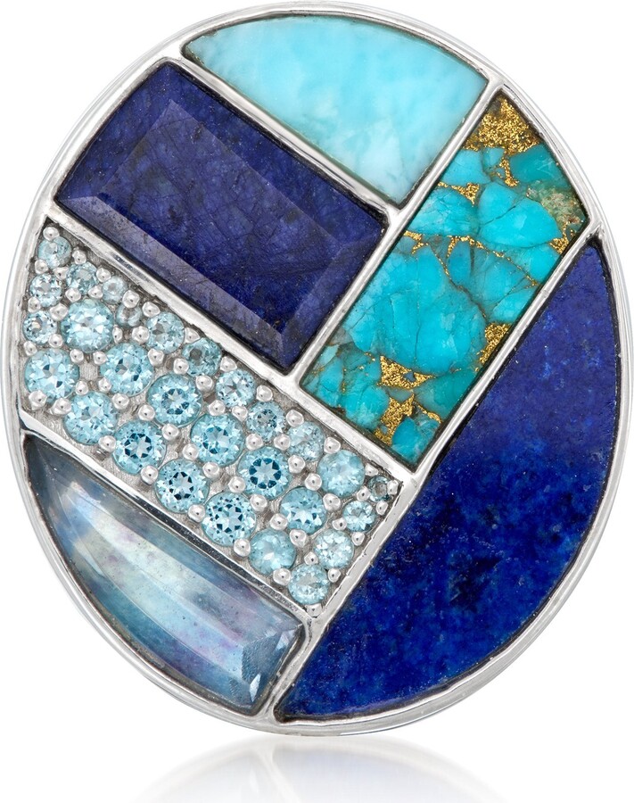 Ross-Simons Tonal Blue Multi-Gemstone Inlay Ring With Sapphire and . Swiss Blue Topaz in Sterling Silver