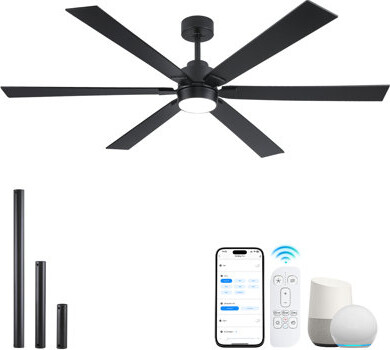 Modern Smart Ceiling Fan With Light, 64 Inch, 6 Sleek Blades, Works With Alexa, Google Assistant &voice/app/remote Control, Reversible Dc Motor