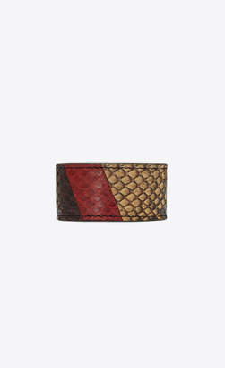 Saint Laurent Leather Bracelets Classic Cuff In Python And Leather Patchwork Brown 10