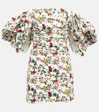 Oscar de la Renta Off-shoulder floral cotton minidress