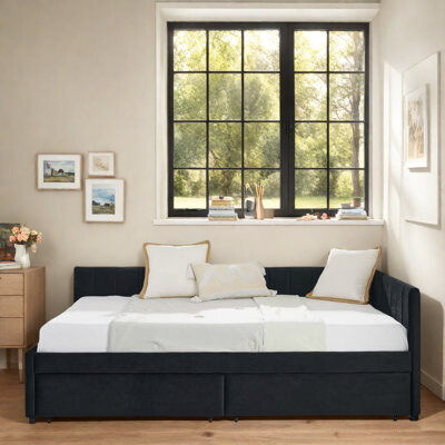 Upholstered Daybed With 2 Drawers And Comfortable Backrest