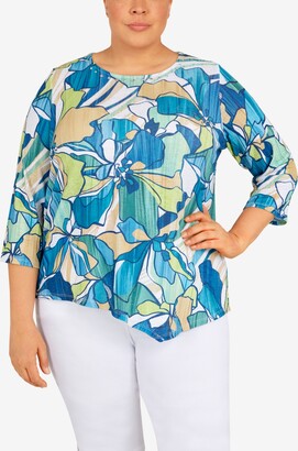 Alfred Dunner Plus Size Classics Stained Glass Floral Print Knit Top ...