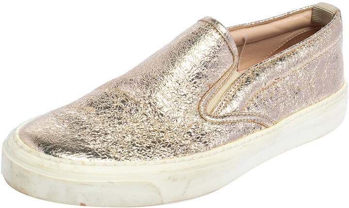 Gucci Metallic Gold Foil Leather Slip On Sneakers Size 35 - ShopStyle