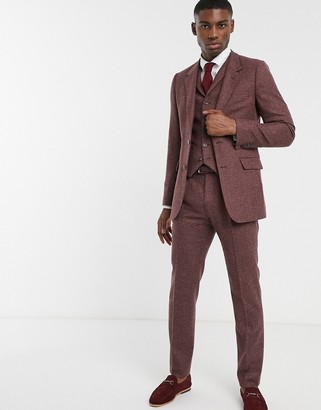 ASOS DESIGN slim suit suit vest in burgundy and gray 100% lambswool puppytooth