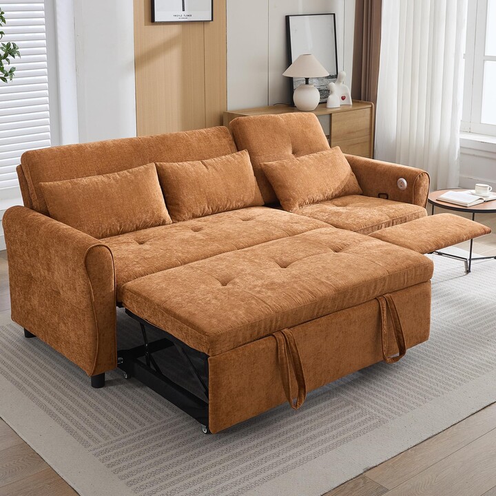 ERYE L-Shaped Reversible Recliner Sectional Sofa Chenille Upholstered Pull Out Convertible Sofabed with Pull Out Sleeper Couch Bed and Recliner Chaise Lounge and USB-C Ports