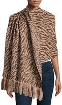 Thumbnail for your product : Neiman Marcus Tiger-Print Fur-Fringe Wrap, Brown/Tan