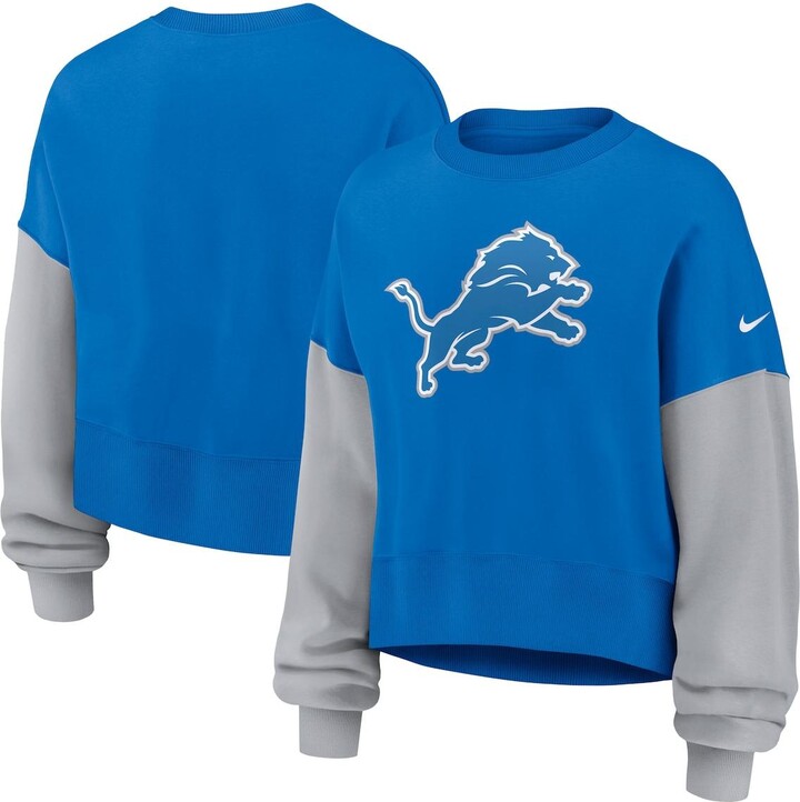 Nike Women's Blue Detroit Lions Oversized Color Block Pullover Sweatshirt