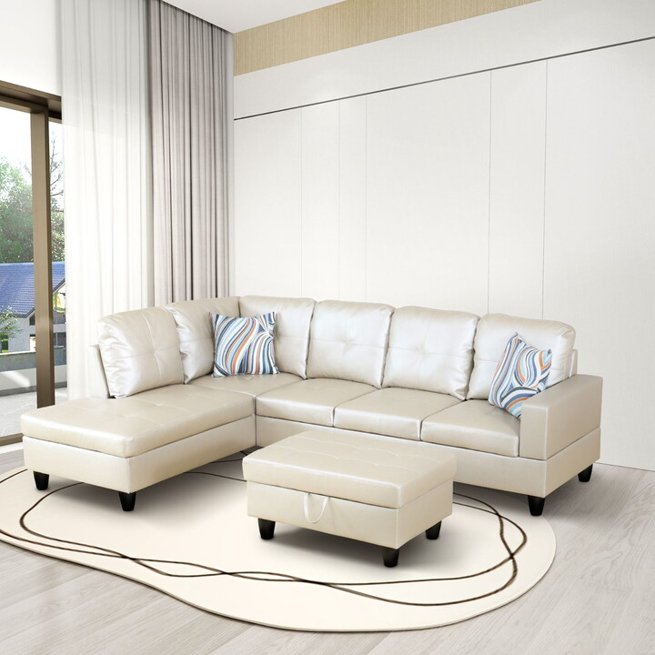 PonLiving Sectional Sofa Couch, L-Shaped 3-Piece Couch Living Room Sofa Set for Small Space, Apartment, Loft, Office, Left Hand Facing, Latte