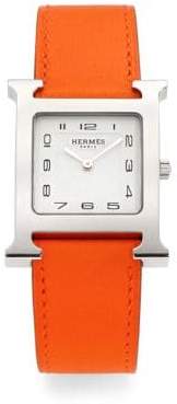 Hermes Heure H Stainless Steel & Leather Strap Watch/Orange