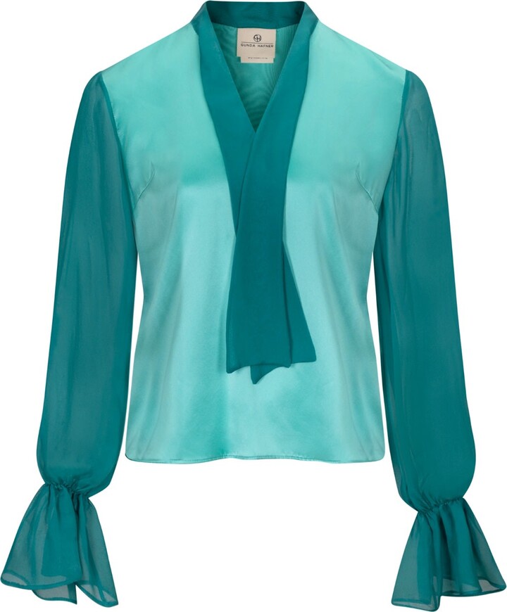 Gunda Hafner Ltd Women's Jade Green Silk Blouse With Sheer Sleeves ShopStyle Tops