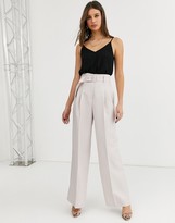 Thumbnail for your product : ASOS Tall ASOS DESIGN Tall belted wide leg trousers in stone
