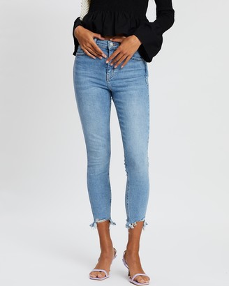 Topshop Women's Blue Crop - Jagged Hem Jamie Skinny Jeans - Size W30/L34 at The Iconic