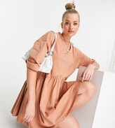 Thumbnail for your product : ASOS Tall Tall oversized mini smock dress with dropped waist in cork