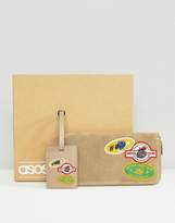 Thumbnail for your product : ASOS Gift Set In Stone Suede With Travel Wallet & Tag With Badges