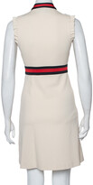 Thumbnail for your product : Gucci Cream Jersey Web Stripe Neck Tie Detail Zip Front Mini Dress XS