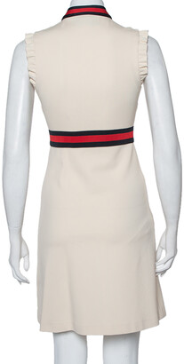 Gucci Cream Jersey Web Stripe Neck Tie Detail Zip Front Mini Dress XS