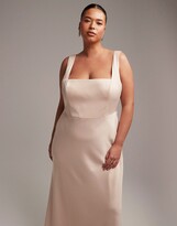 Thumbnail for your product : ASOS Curve ASOS DESIGN Bridesmaid Curve satin square neck maxi dress in blush