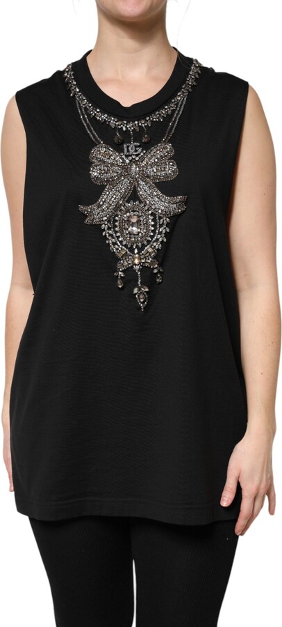 Dolce & Gabbana Black Cotton Rhinestone Embellished Tank Women's Top