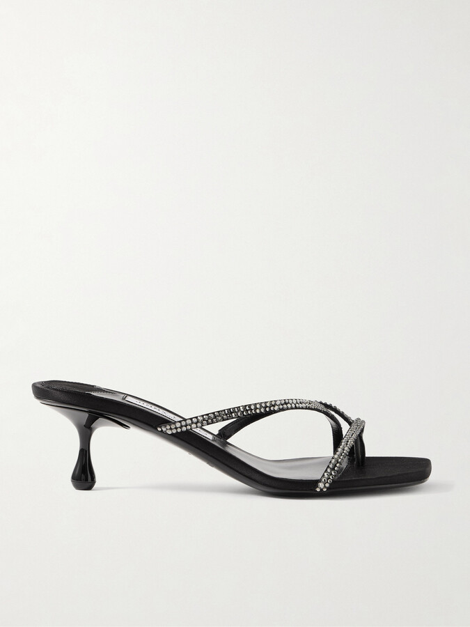 Jimmy Choo - Etana 50 Crystal-embellished Satin Mules - Black