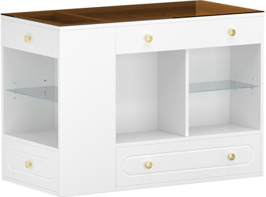 Harper&Bright Designs 6 Drawers Closet Island With Built In Glass Display Top And Open Shelves