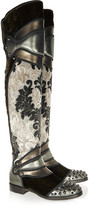Thumbnail for your product : Dolce & Gabbana Metallic leather, brocade and velvet over-the-knee boots