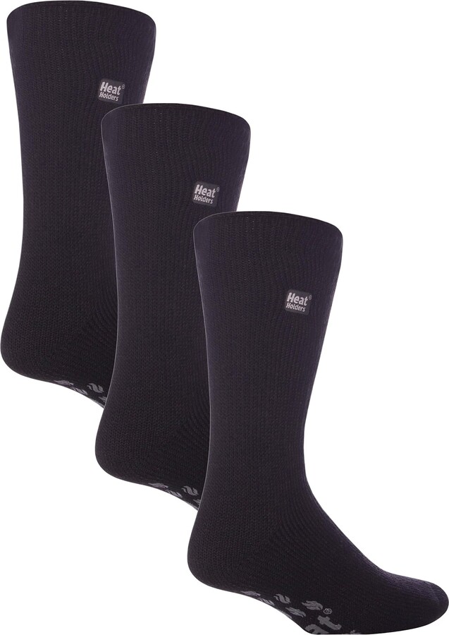 HEAT HOLDERS - 3 Pair Multipack Mens Slipper Socks with Grips for Winter |  Thick Indoor Non Slip Thermal Socks (12-14 - ShopStyle
