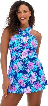 Swimsuits For All Women's Plus Size Smocked Bandeau Tankini Set 16 Blue  Diagonal, Navy 