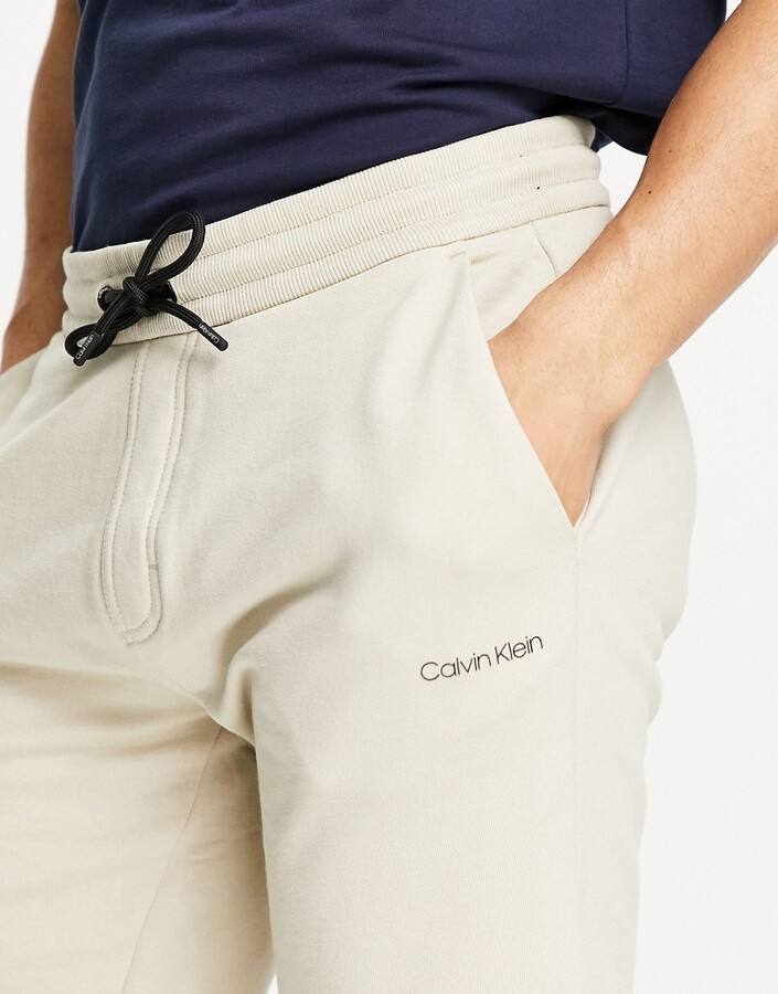 Calvin Klein small logo embroidery sweat shorts in bleached stone -  ShopStyle