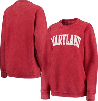 Pressbox Women's Red Maryland Terrapins Comfy Cord Vintage-Like Wash Basic Arch Pullover Sweatshirt