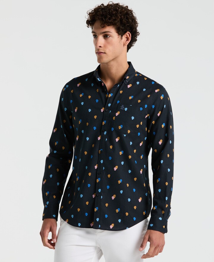 Linen Blend Mini Monstera Print Shirt