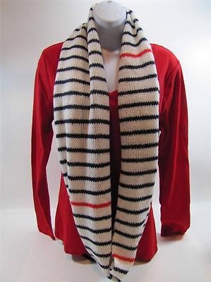 Tommy Hilfiger NWT Womens Cowl Infinity Scarf White with Navy & Orange Stripes
