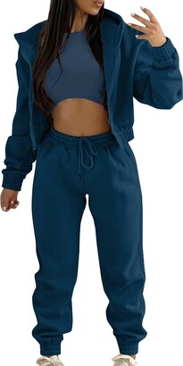 Generic Womens Casual Sportswear Set Ladies Two Piece Co ord Set Tracksuit  Zipper Up Long Sleeve Sweatshirt Hoodie and Drawstring Jogger Pant Solid  Color Loose Fit Loungewear Activewear Women - ShopStyle
