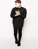 Thumbnail for your product : ASOS Longline Shirt With Grandad Collar And Cut And Sew Panel