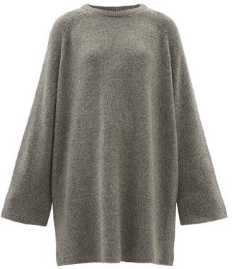 Totême Wide-sleeve Oversized Longline Wool-blend Sweater - Dark Grey