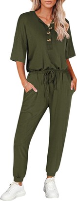 Selowin Women's 2 Piece Sweatsuit Short Sleeve Tops and Sweatpants Outfits 