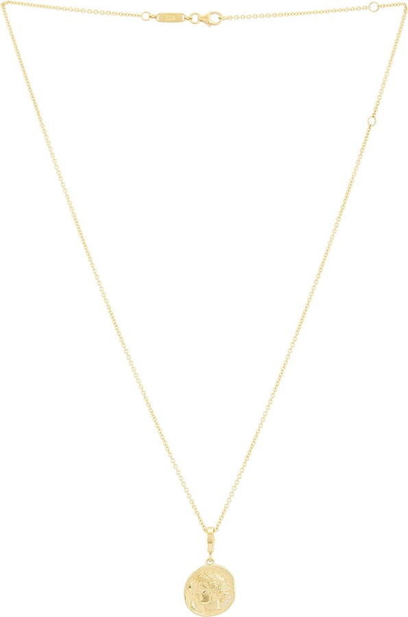 Azlee Goddess Small Diamond Coin Necklace in Metallic Gold
