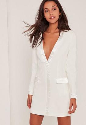 Missguided White Satin Contrast Blazer Dress