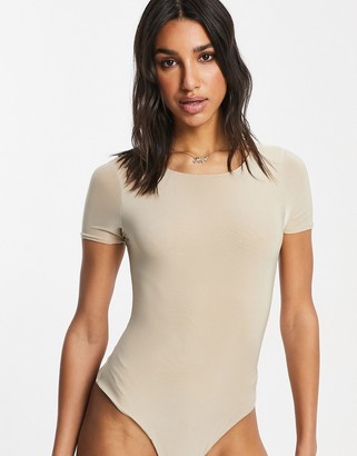 I SAW IT FIRST double layer bodysuit in beige