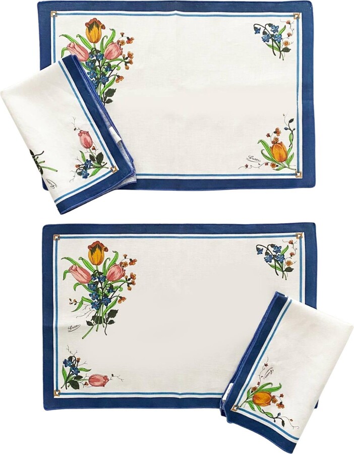 Gucci 1980s Accornero Print Linen Placemat Set Of 2