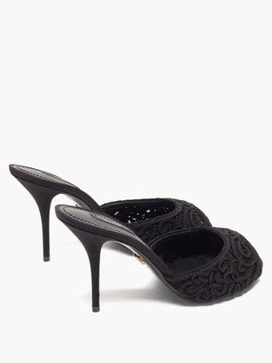 Dolce & Gabbana Peep-toe Lace And Leather Mules - Black
