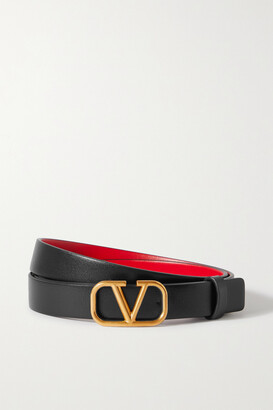 Reversible Vlogo Signature Belt In Glossy Calfskin 30 Mm for Woman in Black/pure  Red