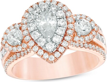 Zales Previously Owned - 2 CT. T.w. Pear-Shaped Diamond Past Present Future® Double Frame Engagement Ring in 14K Rose Gold