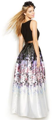 Betsy & Adam Floral-Print Ombre Popover Gown