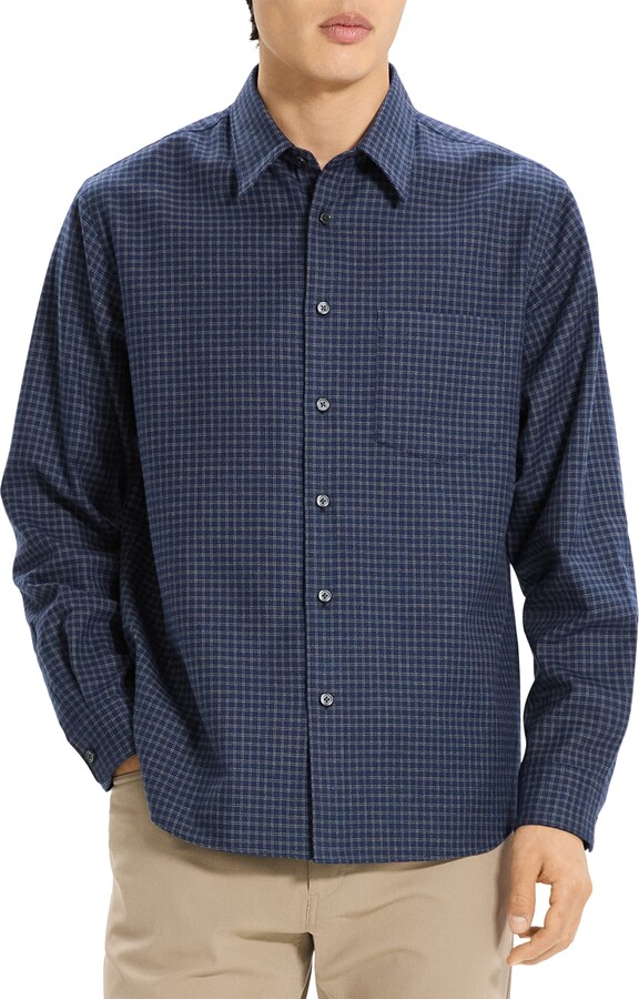 Theory Weekend Woods Check Cotton Button-Up Shirt