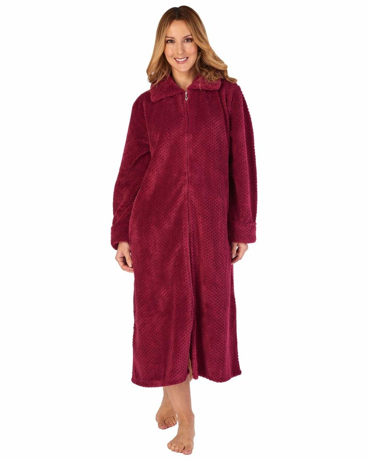 Slenderella Ladies Zip Up Dressing Gown Womens Soft Waffle Fleece Bath
