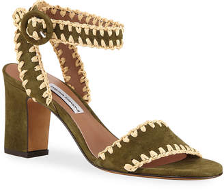 Tabitha Simmons Leticia Whipstitched Suede Ankle-Wrap Sandals, Olive
