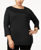 Thumbnail for your product : Karen Scott Plus Size Cotton Shawl-Collar Top, Created for Macy's