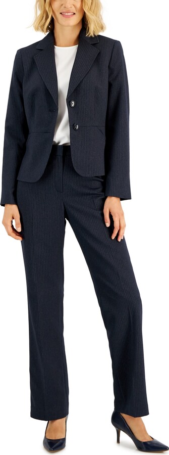 Le Suit Women's Two-Button Pinstriped Pantsuit Set