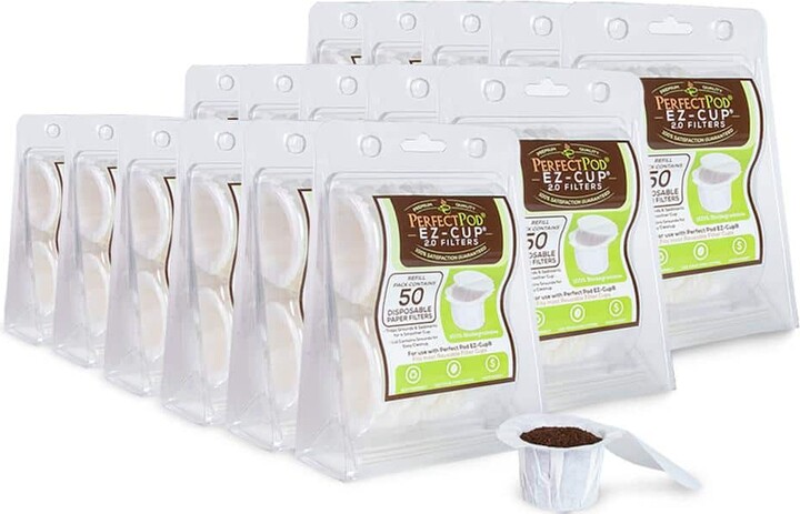 Perfect Pod EZ-Cup 2.0 Disposable Paper Filters with Patented Lid Design for Reusable Coffee Pods 16-Pack (800 Filters )