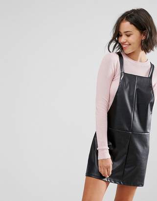 Pull&Bear Faux Leather Dungaree Dress